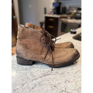 Freebird by Steven Oscar FM Leather Wingtip Combat Boots Distressed Brogue Zip